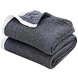SE SOFTEXLY Kuscheldecke Baumwolldecke 100%,4-lagige Weiche Kuscheldecke XL Tagesdecke,Leichte Bequeme Baumwoll Musselin Decke für Ganze Saison Sofadecke als Sofaüberwurf Blanket Dunkelblau 150x200cm