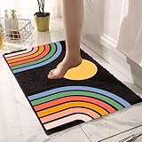 Badezimmerteppich Schwarzer Regenbogen Badematte rutschfest,Weiche Badteppich,Badvorleger Duschvorleger,Teppich Badezimmer Waschbar,Bad Teppich Flauschig 60×90cm