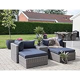 LEBENSwohnART Flexible Polyrattan Loungegruppe Nizza grau-braun inkl. Kissen Gartenmöbel Loungegarnitur