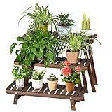 GOPLUS Pflanzentreppe mit 3 separaten Ablagen, mehrstöckige Blumentreppe aus Holz, trennbarer Blumenständer für Garten & Balkon & Outdoor & Indoor, Blumenleiter mit großem Verstauraum, Retro-Design