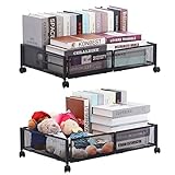 Caluself Unterbettaufbewahrung mit Rädern, Unterbett-Aufbewahrungsbehälter, Schublade, werkzeuglose Montage, für Kleidung, Bettwäsche, Decken und Schuhe (60 x 40,5 x 16 cm) (Schwarz, 2PCS)