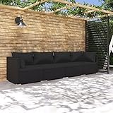 BULANED 4-TLG. Garten-Lounge-Set mit Kissen, Terassenmöbel Wetterfest, Loungemöbel Terrasse, Garden Furniture, Garten Sitzgruppe, Gartenlounge, Sitzecke Balkon, Poly Rattan Schwarz