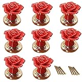 8 Stück lila schöne Rosenblüten-Keramik-Türknäufe mit goldener Basis für Kinderzimmer, Schublade, Schrank, Truhe, Mülleimer, Kommode, Schrank usw. mit Schrauben (rot)
