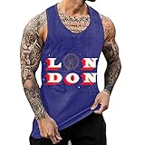 Xmiral Männer Mode Frühling Sommer Lässige Ärmellose O Hals Bedruckte Tanktops Blusenhemden Lauftop Herren (Blau-F,Blau-F)