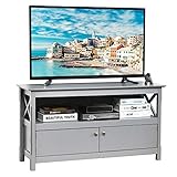 COSTWAY TV-Kommode TV Schrank für Fernseher bis 50', Kommode Lowboard mit Regal und 2 Türen, Wohnzimmerschrank Sideboard Fernsehtisch Holz (Grau)