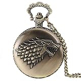 Retro-Taschenuhr, Bronze, Wolf-Design, Quarz-Taschenuhr für Männer und Frauen, Geschenk mit Halskette，Taschenuhr-Wanduhr Silber