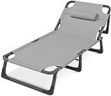 MIXMEY Lounge-Stuhl, zusammenklappbar, Lounge-Stuhl, faltbar, verstellbar, für Erwachsene, Büro-Rückenlehne, Balkon, atmungsaktiv, Lounge-Stuhl (Farbe: Grau)
