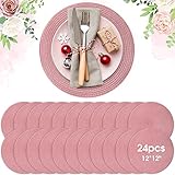 Runde Platzsets, geflochten, rund, 30,5 cm, klein, rund, waschbar, gewebt, hitzebeständig, rutschfest, glitzernd, Esstischmatten, Großpackung für Hochzeit, Party, Tischdekorationen (Rosa, 24 Stück)