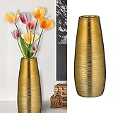 Vase Gold │matt 10,5x24x10,5cm │Steinzeug Blumenvase │Blumen Gräser Pflanzen Dekovase (1 x Vase Gold 25cm)