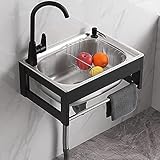 Küchenspülen für zu Hause, Spülbecken für einen Waschraum, Einzelbecken-Edelstahl-Spülbecken für gewerbliche Zwecke, Wandmontage-Spülbecken mit Wasserhahn, robustes Handwaschbecken für gewer