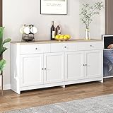 Sideboard mit weißer Holzmaserung, Vier Türen, mit DREI Schubladen, Wohnzimmer, Esszimmer. Holzfarbe und Weiß