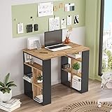 Yurupa Schreibtisch mit Ablagefächern Bürotisch Computertisch Klein Arbeitstisch Büro Gaming PC-Tisch Kinderschreibtisch mit Bücherregal für Heimbüro Kleiner Raum 90 x 60 x 74 cm Grau BR1-AA