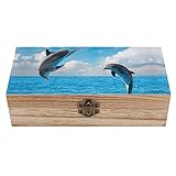 OTRAHCSD Quadratische Holzkiste, zwei Delfin-Aufbewahrungsbox, dekorative Holzkiste für Sammlerstücke