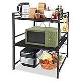 LZQ Mikrowelle Regale,Bäckerregal Kitchen Storage Rack,Erweiterbares Mikrowellenregal Microwave Shelf 2-stufiges,Küchentischregal aus Kohlenstoffstahl,Mini Backofen Halterung für kleine Küche Schwarz