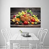 BIEMBI HD-Druck, Obst und Korb, moderne Wandkunst, Poster, Leinwandgemälde, Drucke, Holzrahmen, Bild für Küche, Restaurant, Dekor, 50 x 75 cm, mit Rahmen