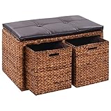 KRHINO Multifunktional für Sitzeingang, Schuhbank mit Sitzbank, mit 2 Körben, Seegras, 71 x 40 x 42 cm, Braun, Bank, Flur, Wohnzimmer, Schlafzimmer