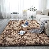 Aujelly Soft Area Rug Schlafzimmer Shaggy Teppich Zottige Teppiche Flauschige Bunte Batik-Teppiche Carpet Neu Braun 90 x 150 cm