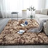 Aujelly Soft Area Rug Schlafzimmer Shaggy Teppich Zottige Teppiche Flauschige Bunte Batik-Teppiche Carpet Neu Braun 120 x 200 cm