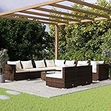 UYSELA Home Sets mit 10 Stück Gartenlounge Set mit Kissen braun Poly Rattan