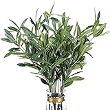 HUUG 10 Stück 94 cm Olivenzweig für Vasen, künstliche grüne Stiele, künstlicher Eukalyptus, künstliche Olivenbaumzweige für hohe Vasenfüller, Hochzeit, Party, Deko