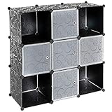 Nexos Steckregal schwarz 108x110x37cm mit Ablagefächern und Türen individualisierbar DIY stapelbar Stufenregal erweiterbar Kastenregal Kunststoff