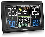 Newentor Wetterstation Funk mit Außensensor - 3 Einstellbare Helligkeit - Funkwetterstation mit Wettervorhersage, DCF Funkuhr - Batteriebetrieb und Netzbetrieb - Für Wandaufhängung geeignet