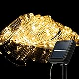 Solar Lichtschlauch Lichterkette,10M 100 LED Wasserdicht Außenlichterkette, LED Lichterketten für Hochzeit,Party und Weihnachten,Weihnachtsbeleuchtung(Warmweiß)