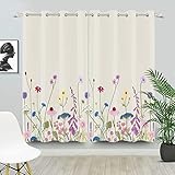 Renaiss Dekorative Fenstervorhänge mit Wildblumen, Frühlingsgarten, Fensterbehandlungen, Rosa, Lila, Blau, Weiß, Blumen-Verdunkelungsvorhänge für Schlafzimmer, Spiel, 53.3x114.4 cm, 2 Paneele