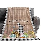 Tv-Decke Ostern-Kaninchen-Eier-Blumen-Schwarz-Weißes Gitter Und Holzmaserung Warme Decke Superweiche Überwurf Decke Für Camping Geschenke Reise 60'x50'
