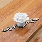 EAUSO Möbelgriffe, Schrankknöpfe, Griff, Rose Flower Pink White Ceramic Base Türgriff Küchenschrank Schrank Schublade Schrank Türgriff Single Hole Handle (Color : White)