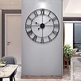 Wanduhr aus Metall, groß, leise, nicht tickend, batteriebetrieben, Vintage, römische Ziffern, rund, moderne Uhr für Wohnzimmer-Dekor
