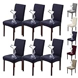 KCCRHIN Wasserdicht Stuhlhussen 1/2/4/6Er Set Karierter Jacquard Stuhlbezug Waschbarer Elastischer Sitzbezug Universal Abnehmbarestuhlabdeckung Für Esszimmer Hotel Restaurant,Navy Blue 6pcs
