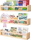 Hhyoisn 61 cm Naturholz-Bücherregale, Set mit 3 Bücherregalen, Wandmontage für Kinderzimmer, schwebende Kinderzimmer, Bücherregale, Aufbewahrungs-Organizer, Bücherregale für Kinder
