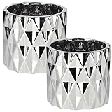KOTARBAU® 2er Set Keramik Blumentopf Übertopf Glasiert Silber Zylindrische Form