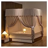 LONONE Bettnetz-Himmelrahmen, Edelstahl-Himmelbettrahmen, Vorhänge, Moskitonetz, Betthimmel-Zelt mit Reißverschluss,Braun,150 * 200cm