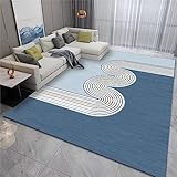 AU-OZNER Wohnzimmer Blauer Teppich, leicht zu pflastern, Feuchtigkeit beständiger moderner Boden teppichflurteppich,Blau,200x300cm