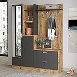 Yurupa Garderobe Komplett Set Flurgarderobe,Kompaktgarderobe,Dielengarderobe,Schrank,Schuhschrank,mit Spiegeltür und 4 Kleiderhaken,DD5-AA