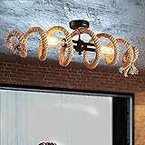 HWSY Vintage Deckenleuchte Hanfseilleuchte Retro Schlafzimmer Seillampe Spirale Design Deckenlampe Industrie Dekolampe E27 Fassung 2 Flammen Max.60W Eisen Deckenbeleuchtung für Esstisch Restaurant Ba