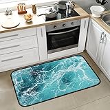 Ozean-Türkis-Küchenteppich, rutschfest, gepolstert, komfortabel, saugfähig, Bodenläufer, Teppich, Badteppiche für Eingangsbereich, Badezimmer, Schlafzimmer, Heimdekoration, 99,1 x 50,8 cm