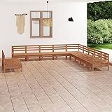 BULANED 11-TLG. Garten-Lounge-Set, Balkonmöbel, Gartenlounge Set, Balkon Möbel Set, Sitzgarnitur Garten, Balkonset, Terrassen Möbel, Sitzecke Balkon, Massivholz Kiefer Honigbraun