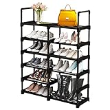 IWTTWY Schuhregal Aufbewahrung Organizer Regal - 6 Etagen Metall Schlitze 24 Paar Schuhe Stiefel Ständer für Schrank Eingang Flur Ordentlicher Kleiderschrank Schlafzimmer Badezimmer, Schwarz