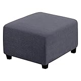 MVPACKEEY Square Ottoman Cover Soft Stretch Atmungsaktive Jacquard Ottoman Husse Wasserdicht Anti Rutsch Hocker Protect mit Elastischem Boden Maschine (Dunkelgrau)