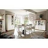 Lomadox Esszimmer-Set im Landhaus Design in Pinie weiß und Wotan Eiche Nb., inkl. großem Higboard (ohne Stühle)