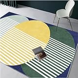 Outdoor Teppich Balkon Schlafzimmer Teppich Boden Gelb Kreisförmiges Nadel Streifen Muster Teppichboden Für Das Schlafzimmer Langlebig 160X200Cm Teppich Waschbar Grün