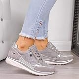 Oceansee Damen-Freizeitschuhe, modische flache Schuhe mit Keilabsatz, Reißverschluss, Schnürsenkel, bequeme Damen-Sneaker, vulkanisierte Schuhe, Silber, 39