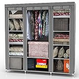 INTIRILIFE Faltschrank 150x175x45 cm in ASCH GRAU - mit Reißverschluss Stoffschrank Kleiderschrank mit Kleiderstange, Fächern und Seitentasche - Camping Steckschrank Textil Garderobe