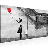 Runa Art Wandbild Banksy Ballon Girl 1 Teilig Modern Bild auf Vlies Leinwand Wohnzimmer Flur Street Art Red 301612a