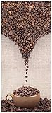 Wallario Selbstklebende Türtapete Tasse mit Kaffeebohnen - Kaffeedesign - Türposter 93 x 205 cm Abwischbar, rückstandsfrei zu entfernen