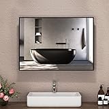 Boromal Badspiegel Schwarz 50x70cm Spiegel Schwarz Metallrahmen Vertikal/Horizontal Dekorative Wandspiegel Schwarz für Badezimmer, Wohnzimmer, Gäste WC