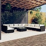 Homgoday Gartenmöbel Set 12-TLG. Gartenlounge mit Kissen Gartensofa Sitzgruppe Balkonmöbel Lounge Sofa Sitzgarnitur Gartenset Sofagarnitur für Garten Terrasse Balkon Schwarz Poly Rattan